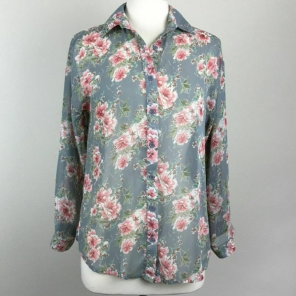 PLEIONE GREY‎ FLORAL BLOUSE..SIZE S